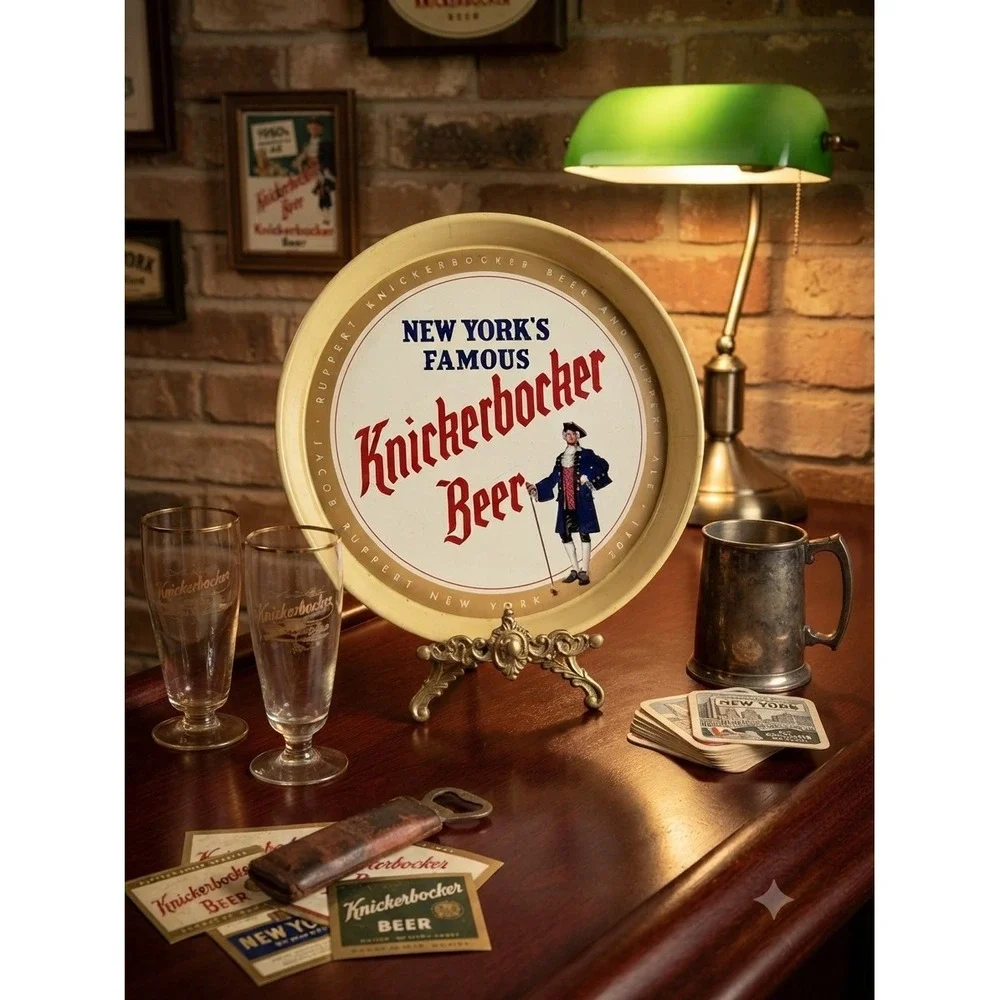Vintage Knickerbocker Beer Tray New York Famous Ruppert Canco Metal Litho 12 In